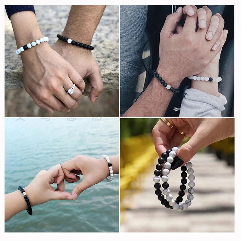 Natural Stone Beaded Bracelets with Charm