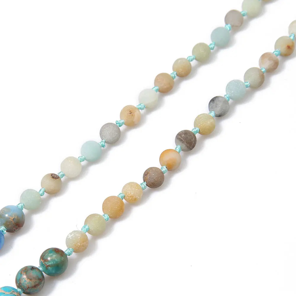 Frosted Amazonite & Emperor Stone Mala Beads with Buddha Head Charm and Tassel