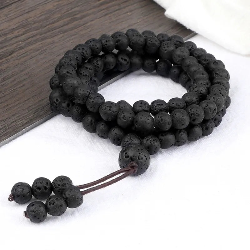 Black Natural Lava Stone Mala Beads