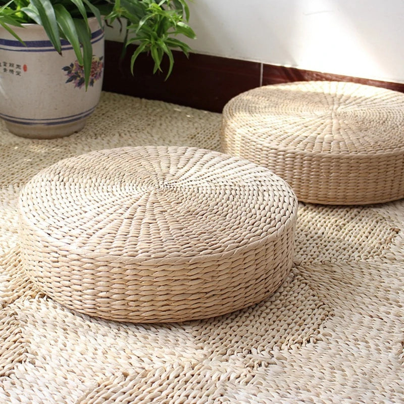 Eco-Friendly Round Straw Hand Woven Tatami Floor Cushion