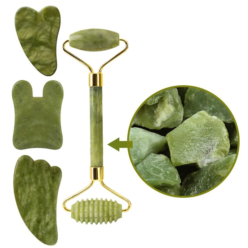 Gua Sha Jade Eye Mask, Facial Massager, Scraper & Roller