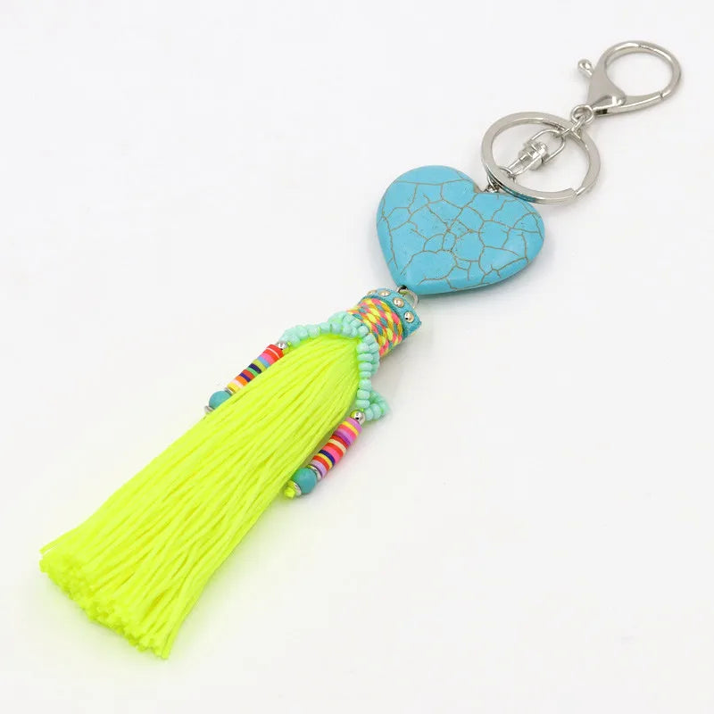 Heart-Shaped Stone Tassel Keychain