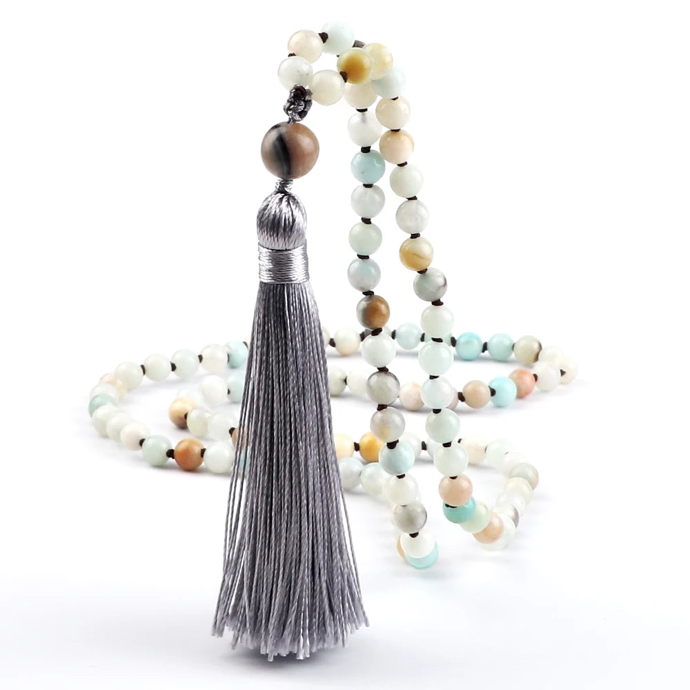 Bohemian Amazonite Mala Beads with Tassel