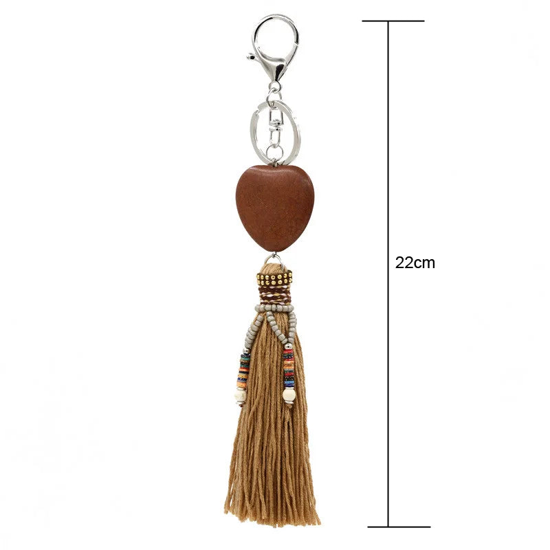 Heart-Shaped Stone Tassel Keychain