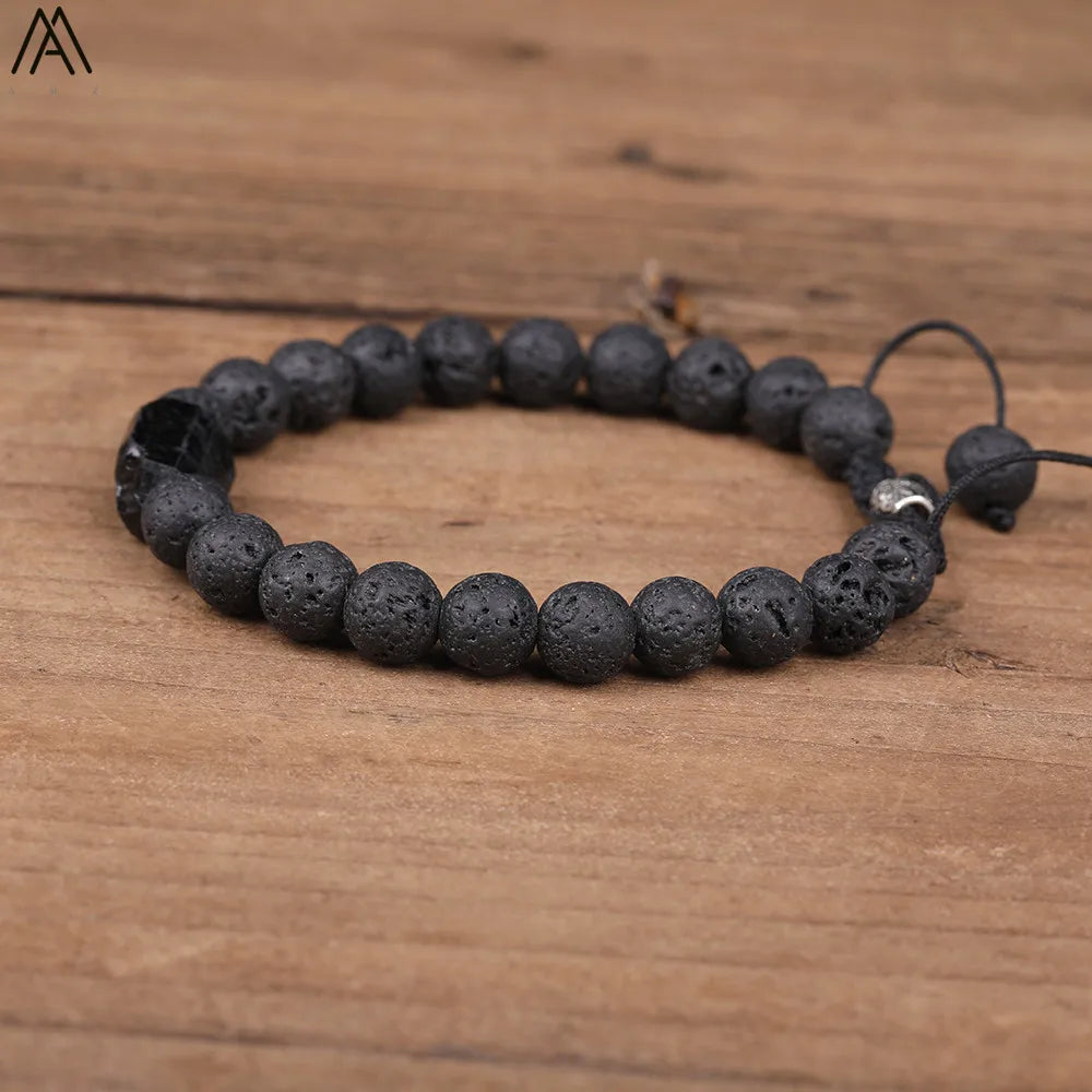 Natural Black Tourmaline & Lava Stone Mala Bead Bracelets