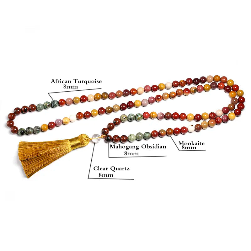 Natural Mahogang Obsidian Stone & Mookaite Mala Beads