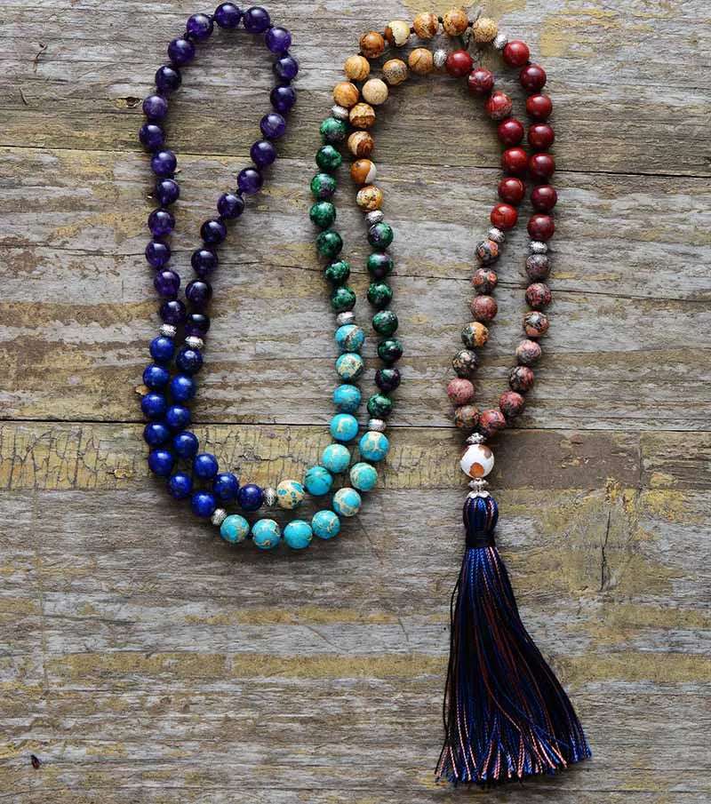 7 Chakra Mala Bead Natural Stone Necklace with Tassel