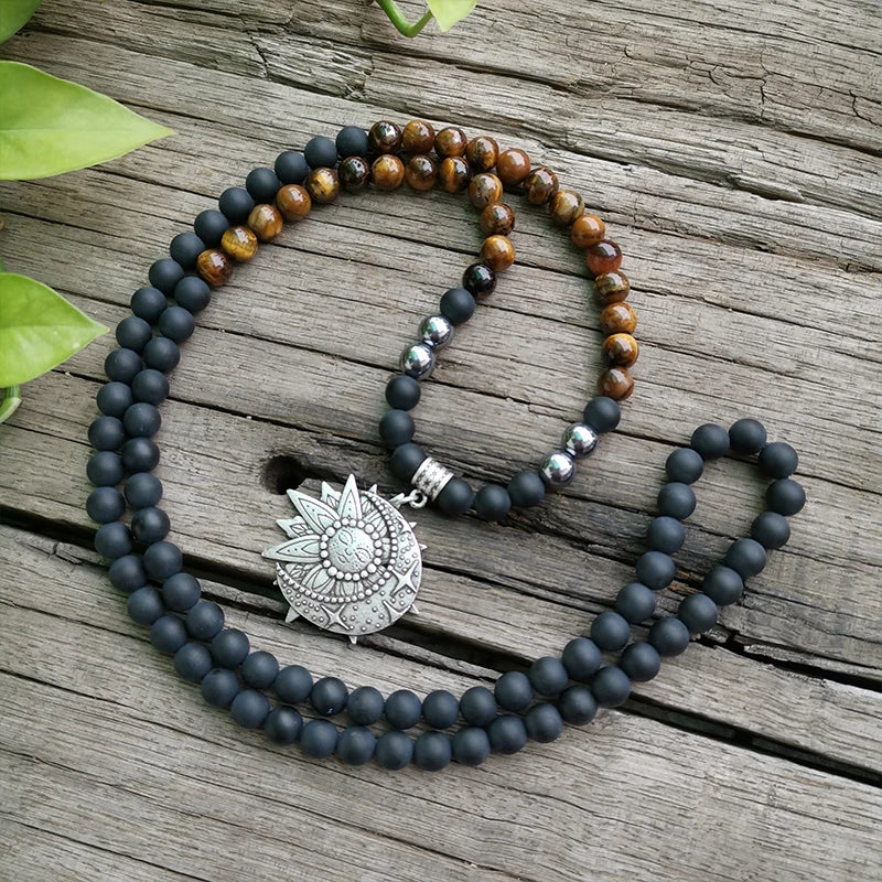 Matte Black Onyx & Tigers Eye Mala Beads with Healing Energy