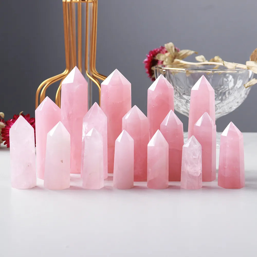 Natural Rose Quartz Crystal Hexagonal Prism Wand