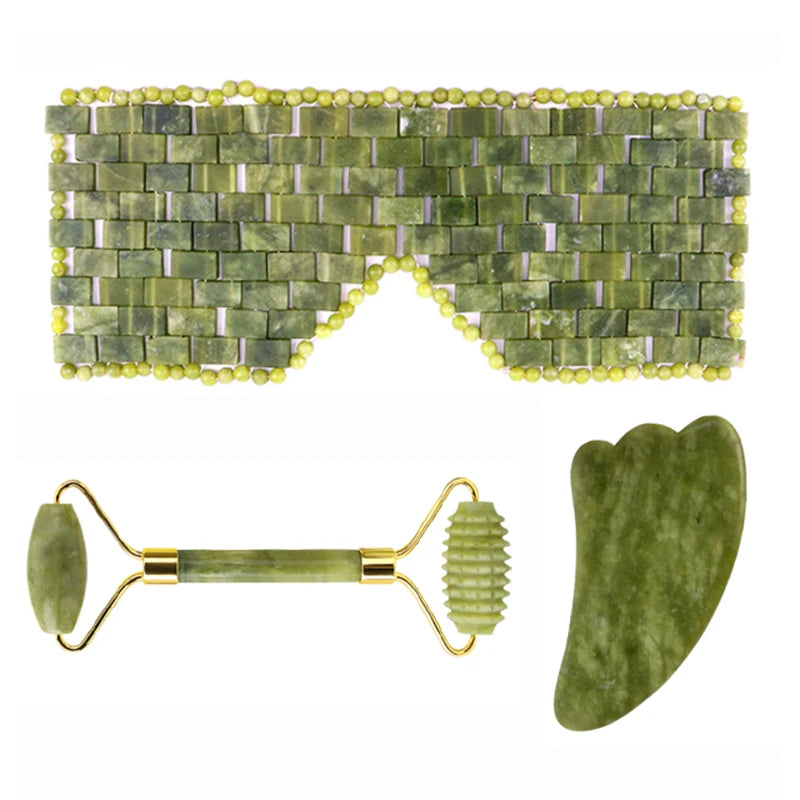 Gua Sha Jade Eye Mask, Facial Massager, Scraper & Roller