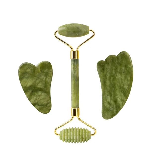 Gua Sha Jade Eye Mask, Facial Massager, Scraper & Roller