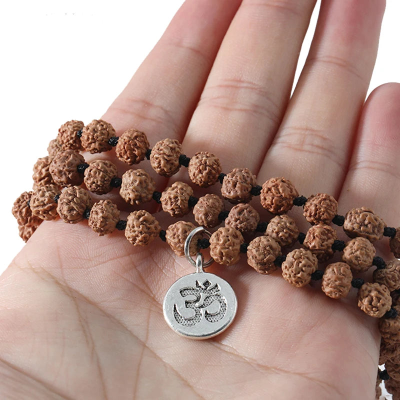 Natural Rudraksha Mala Beads with Tassel & Charm