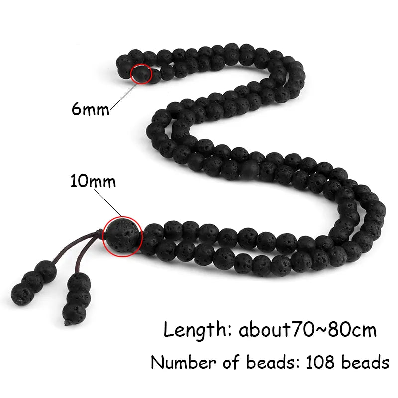 Black Natural Lava Stone Mala Beads