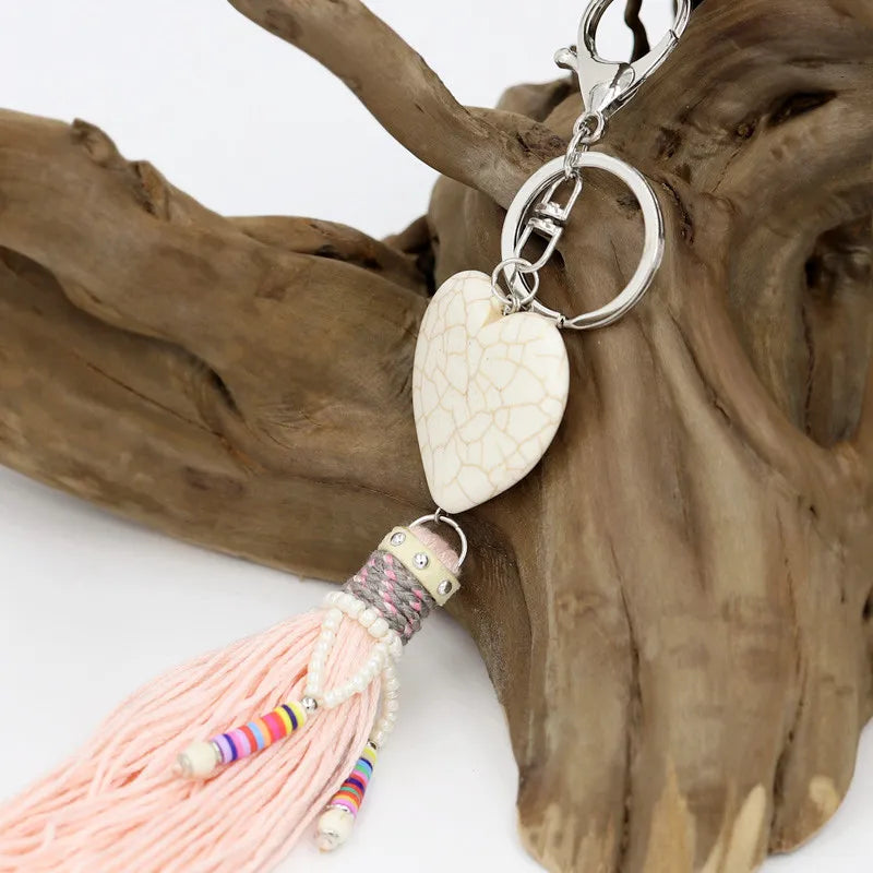 Heart-Shaped Stone Tassel Keychain