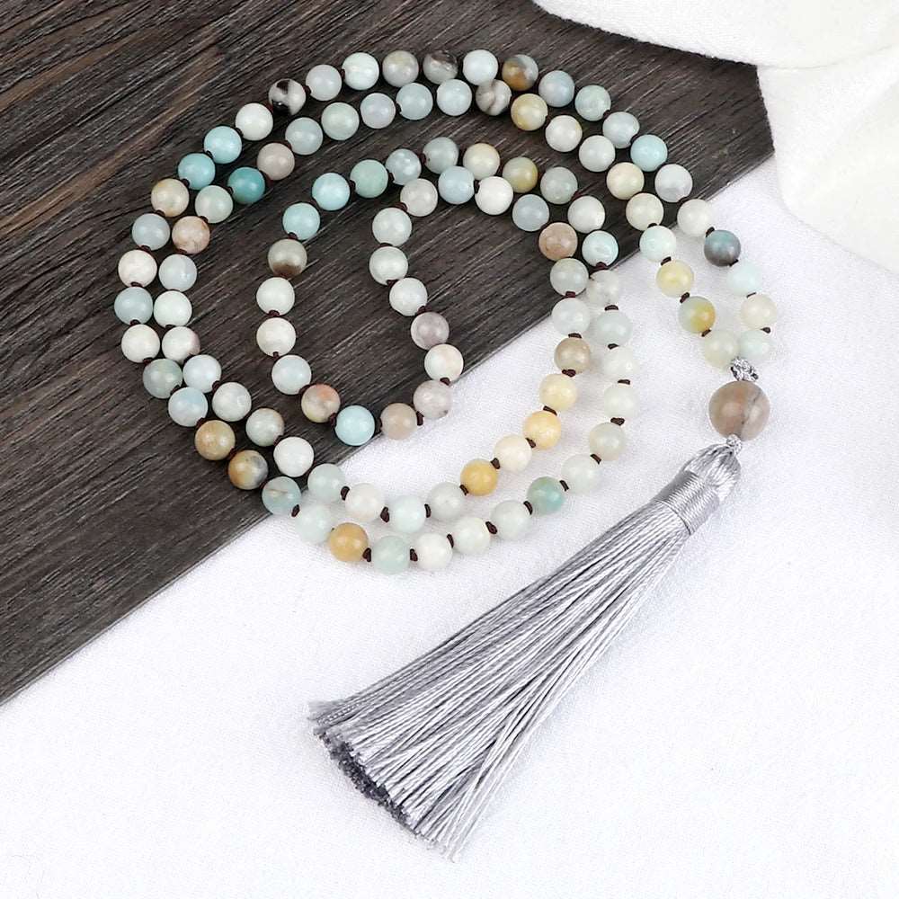 Bohemian Amazonite Mala Beads with Tassel