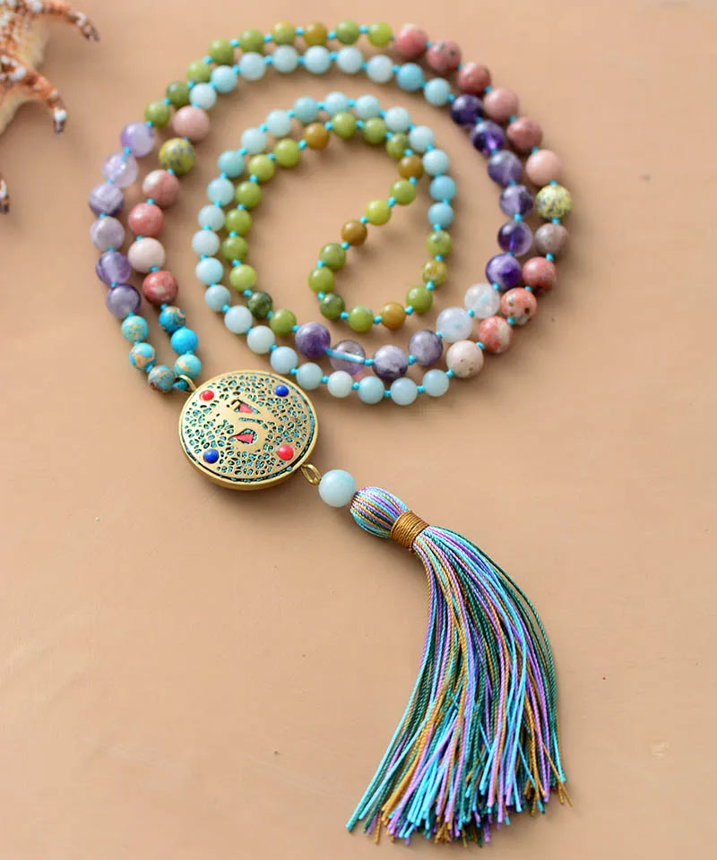 Natural Stone Mala Beads with Stunning Nepalese Charm & Tassel