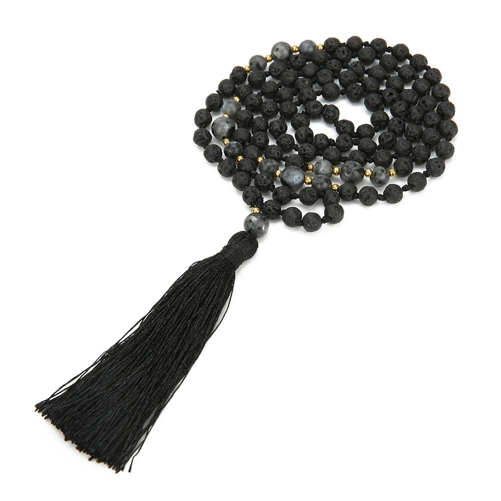 Volcanic Stone Mala Beads with Tassel