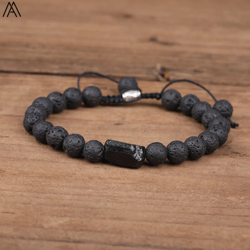 Natural Black Tourmaline & Lava Stone Mala Bead Bracelets