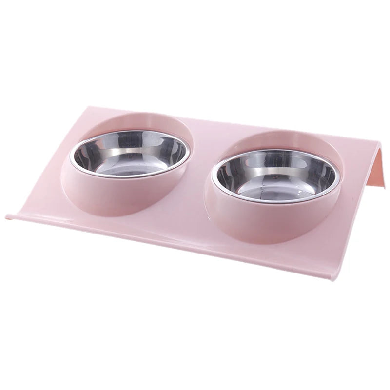 Double Pet Bowl Raised Stand for Food & Water with reusable stainless steel bowls