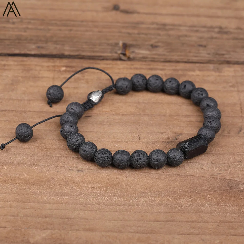 Natural Black Tourmaline & Lava Stone Mala Bead Bracelets