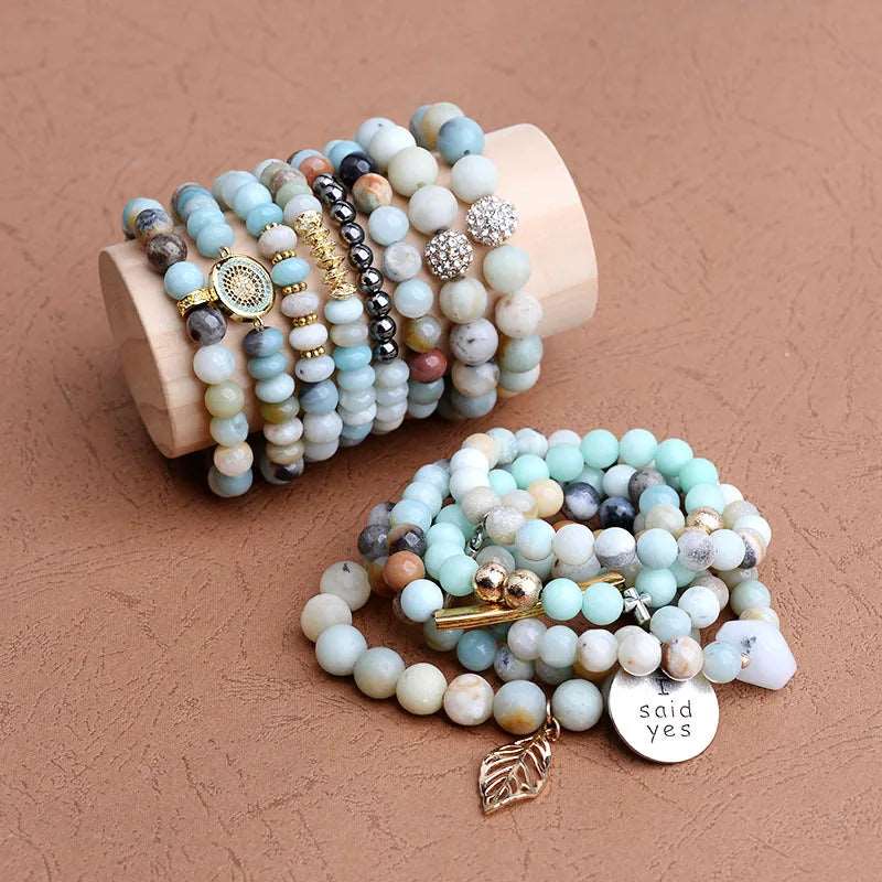 Amazonite Mala Beads with Charm