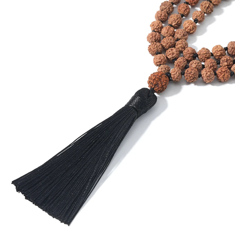 Natural Rudraksha Mala Beads with Tassel & Charm