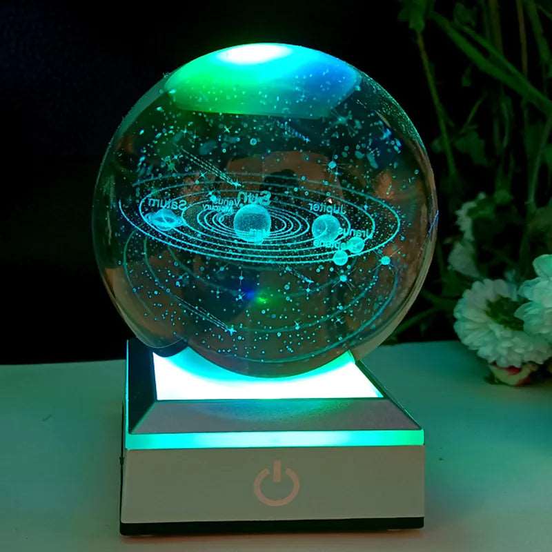 3D Solar System Laser Engraved Crystal Ball