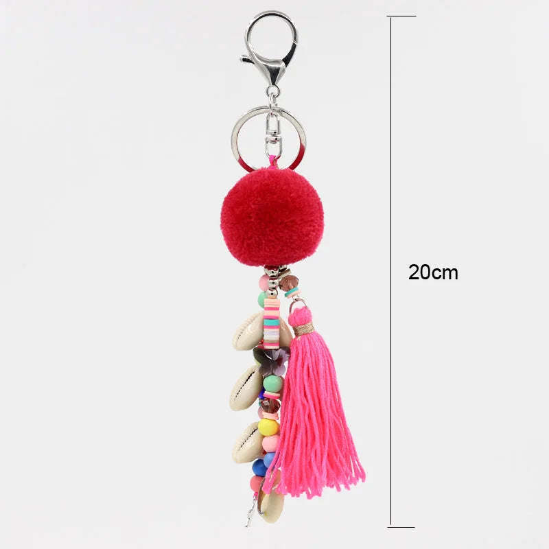 Bohemian Shell Tassel Pompom Beaded Keychain