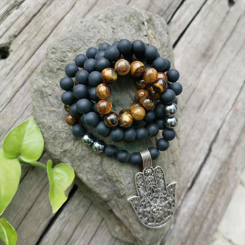 Matte Black Onyx & Tigers Eye Mala Beads with Healing Energy