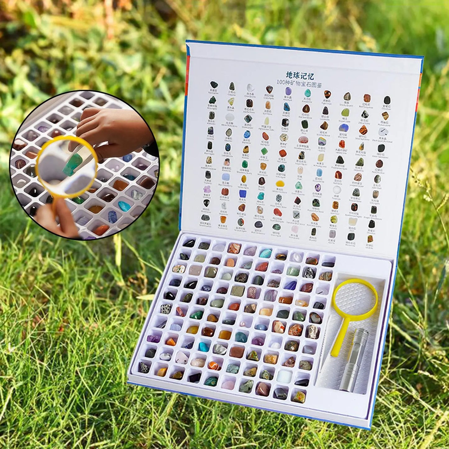 Rock Mineral Kit Natural Gems Collection Geology Educational Kit Gemstone Crystal set Rock Book Gem Kit for Children Gifts