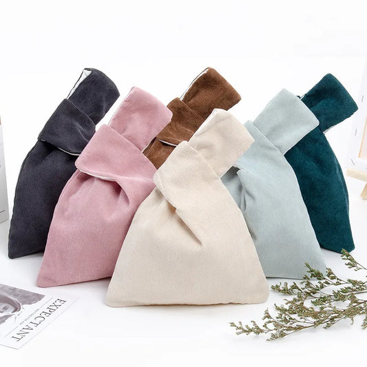 Eco-Friendly Corduroy Knot Wrist Shopping Bag