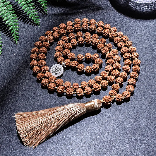 Original Rudraksha Japamala Mala Bead Necklace with Charm & Tassel