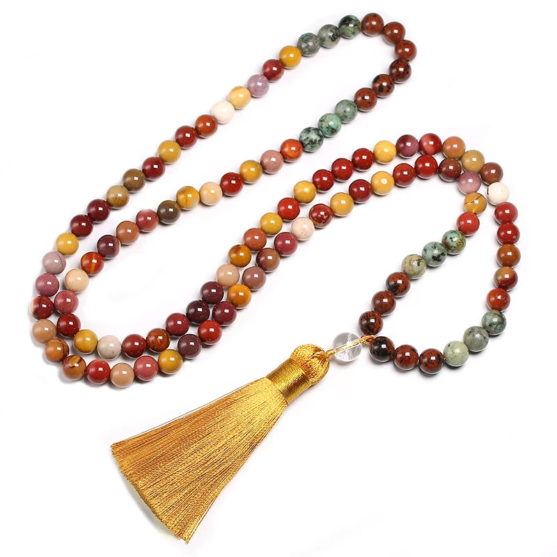 Natural Mahogang Obsidian Stone & Mookaite Mala Beads