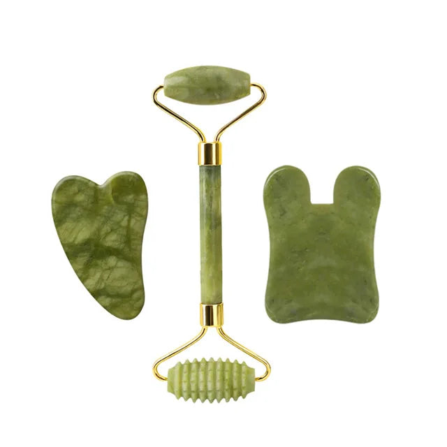 Gua Sha Jade Eye Mask, Facial Massager, Scraper & Roller