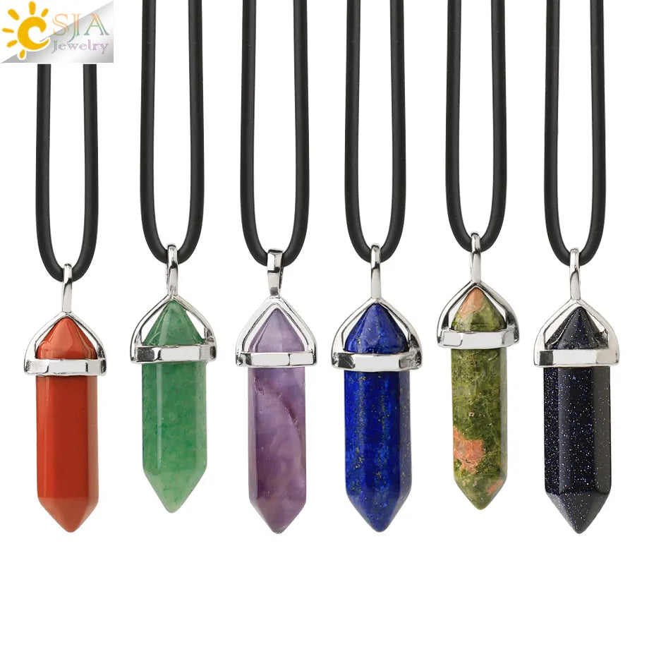 Natural Crystal Hexagonal Amulet Silver Necklace