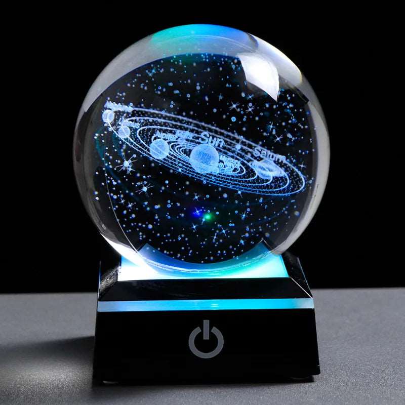 3D Solar System Laser Engraved Crystal Ball