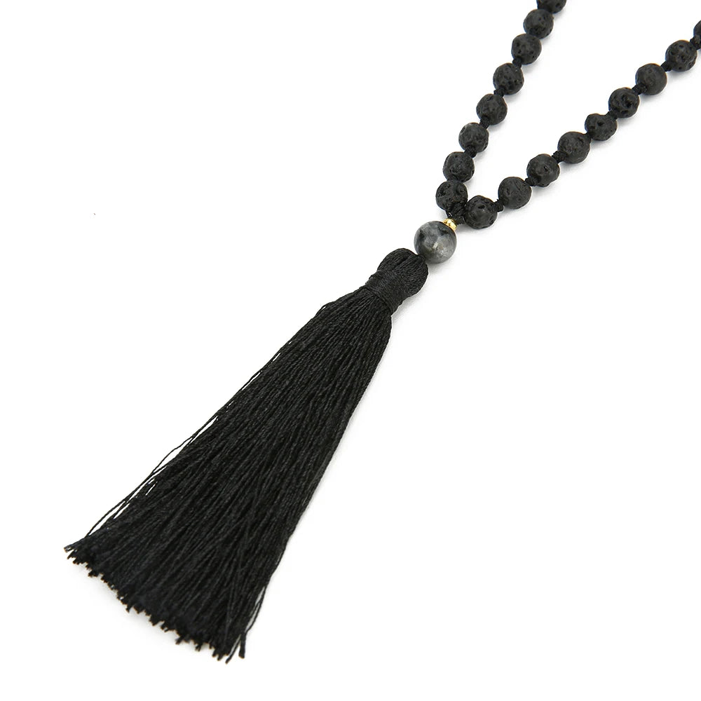 Volcanic Stone Mala Beads with Tassel