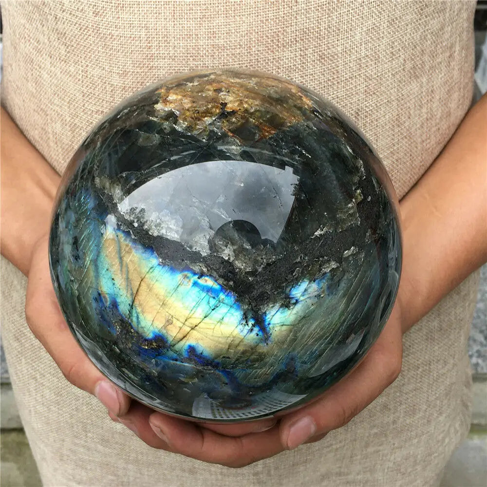 Natural Labradorite Sphere Rock Quartz Crystal Healing Ball