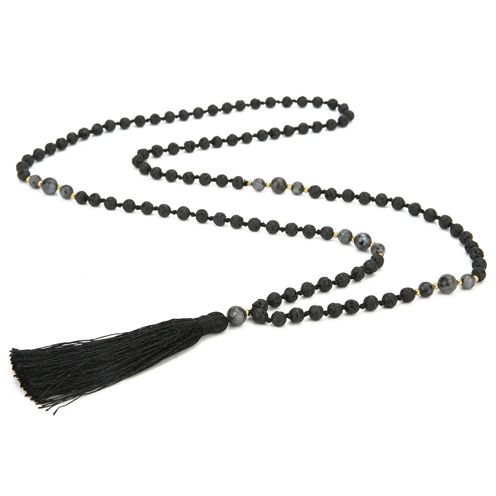 Volcanic Stone Mala Beads with Tassel