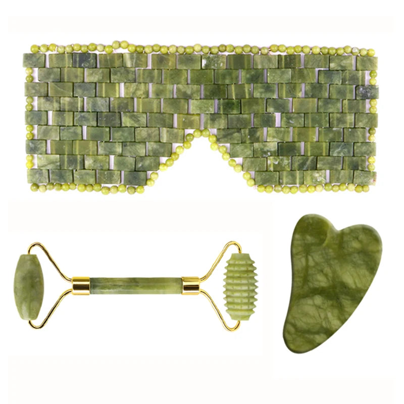 Gua Sha Jade Eye Mask, Facial Massager, Scraper & Roller