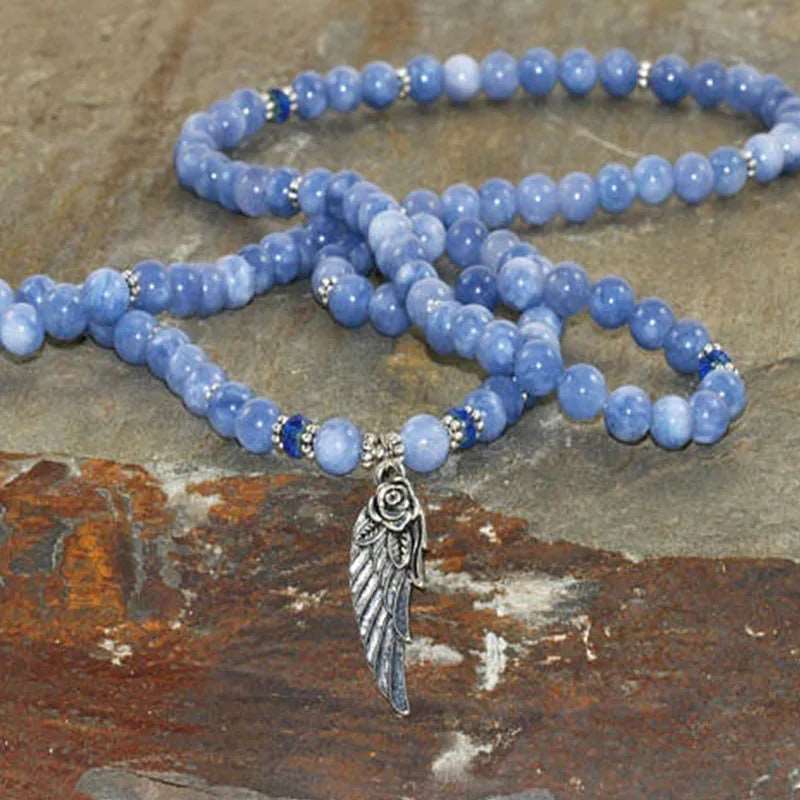 Angelite Mala Beads for Throat Chakra