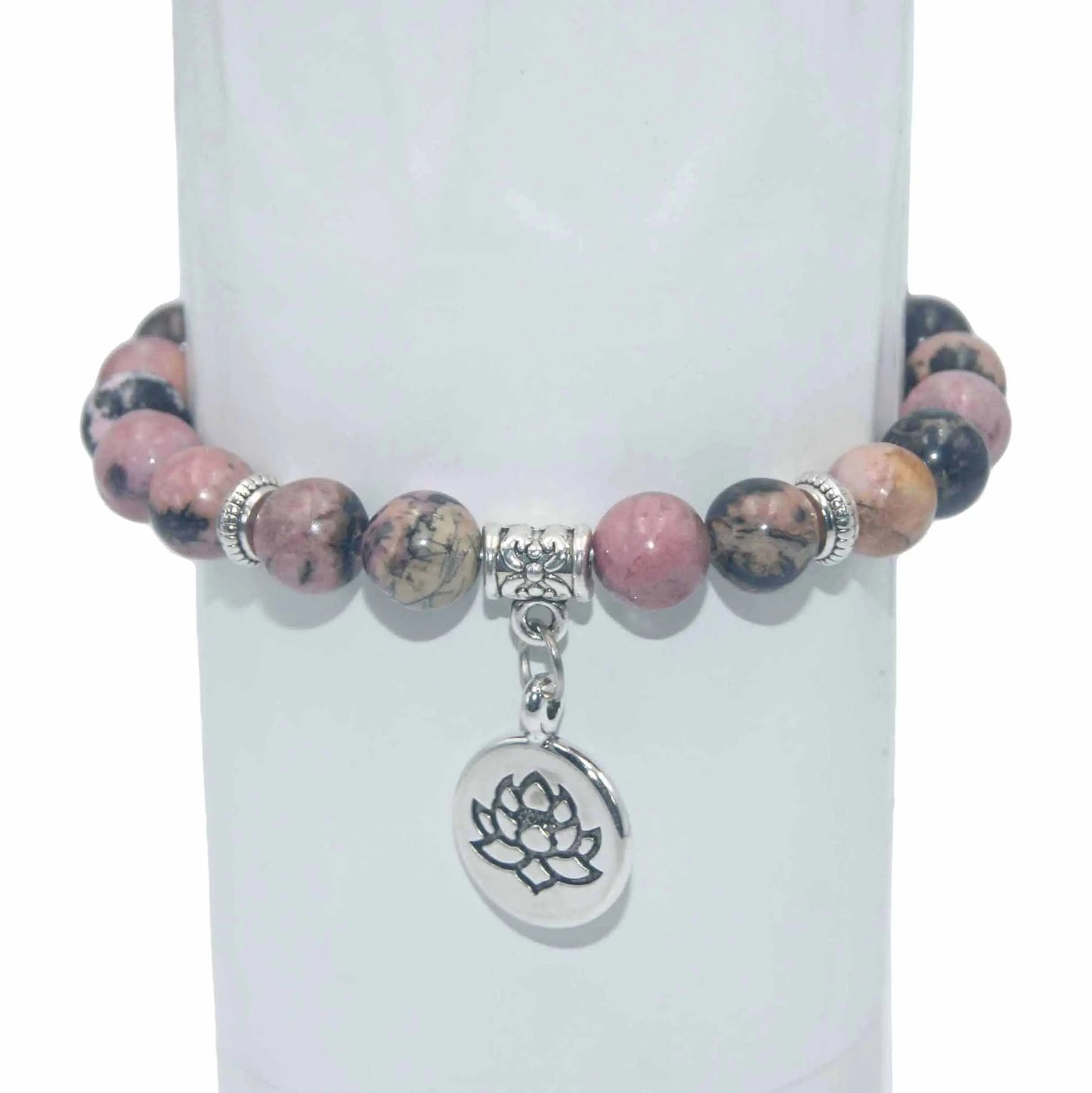 Natural Lotus Stone, Tiger Eye & Agate Mala Beads with Lucky Energy