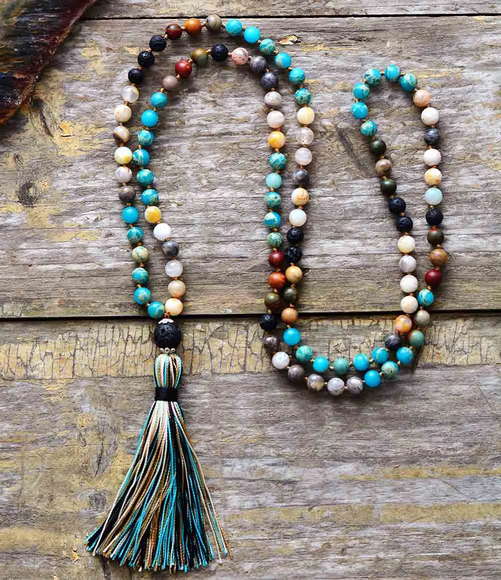 Natural Lava Rock Mala Beads with Tassel