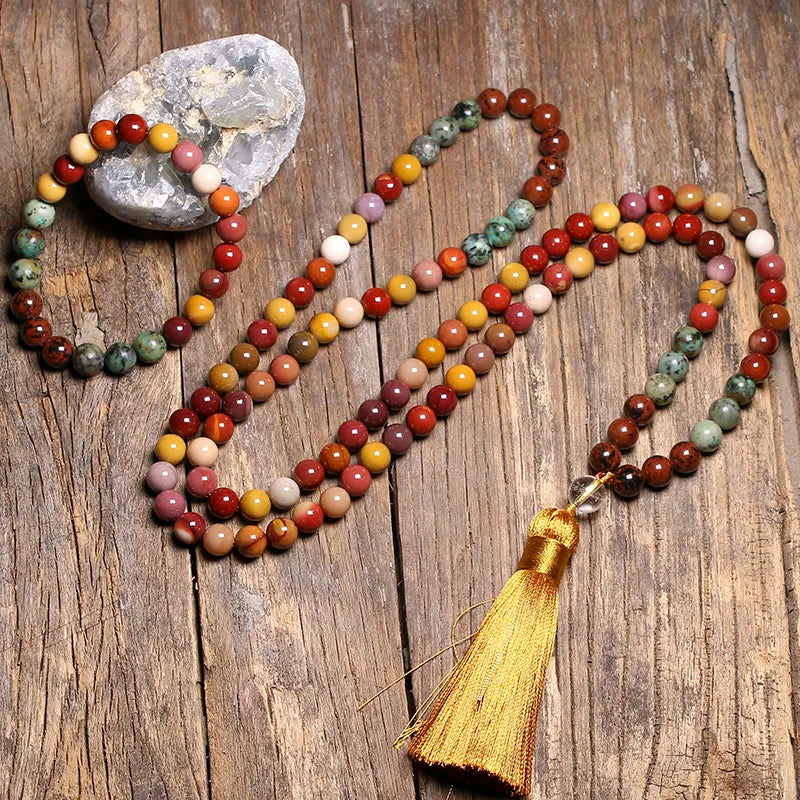 Natural Mahogang Obsidian Stone & Mookaite Mala Beads