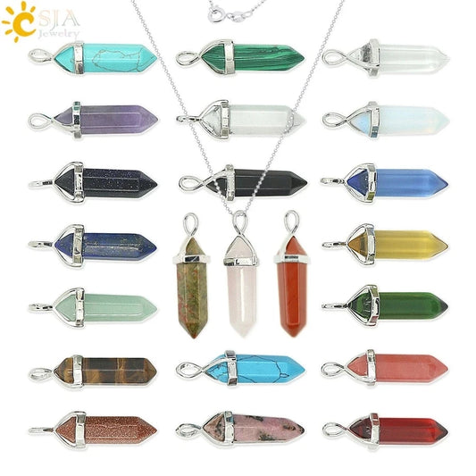 Natural Crystal Hexagonal Amulet Silver Necklace