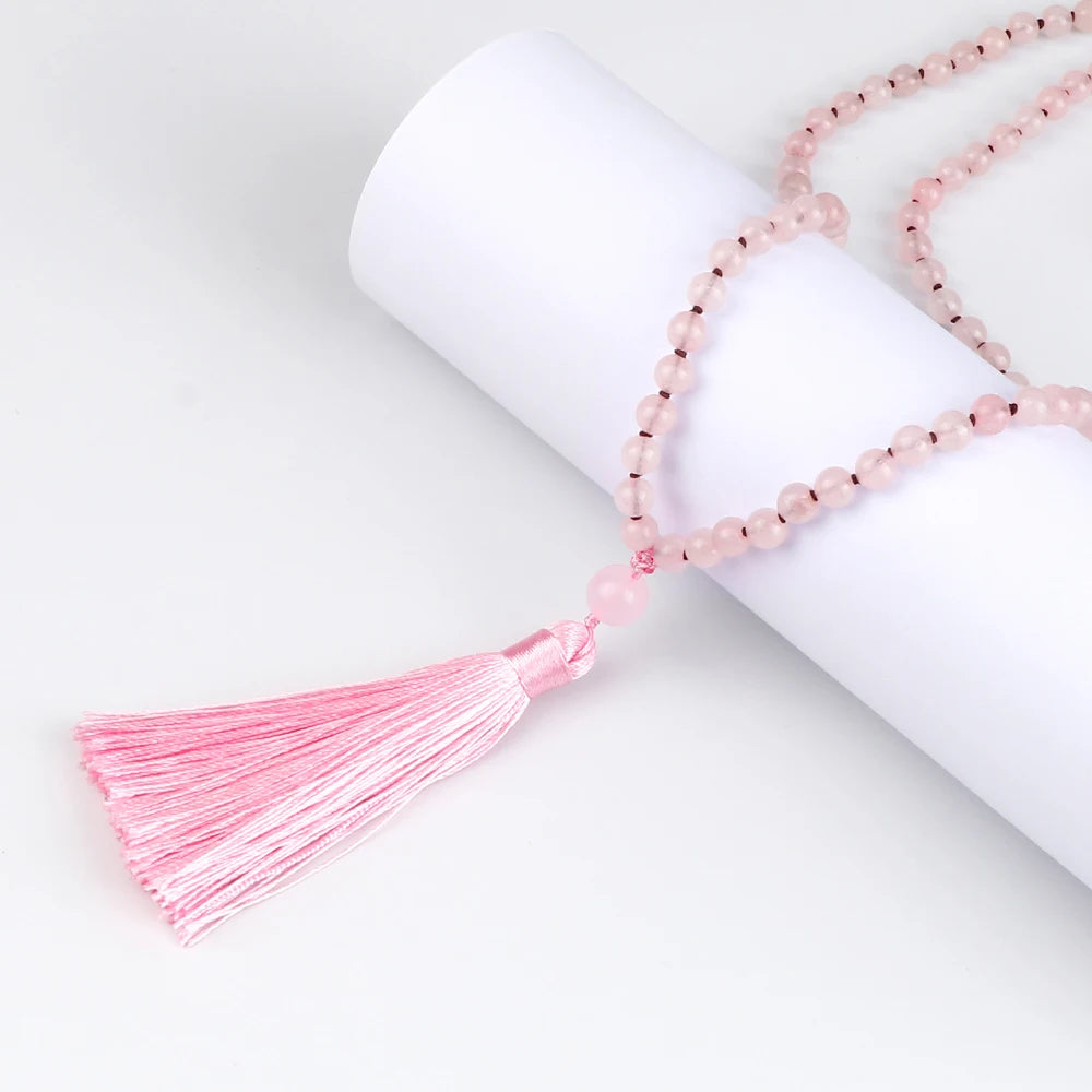 Pink Quartz Mala Beads with Tassel