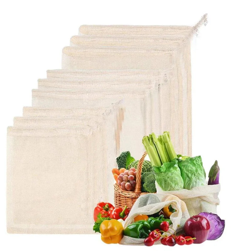 Eco-Friendly Reusable Produce Bags, 100% Organic Cotton Bio Degradable Mesh Bags