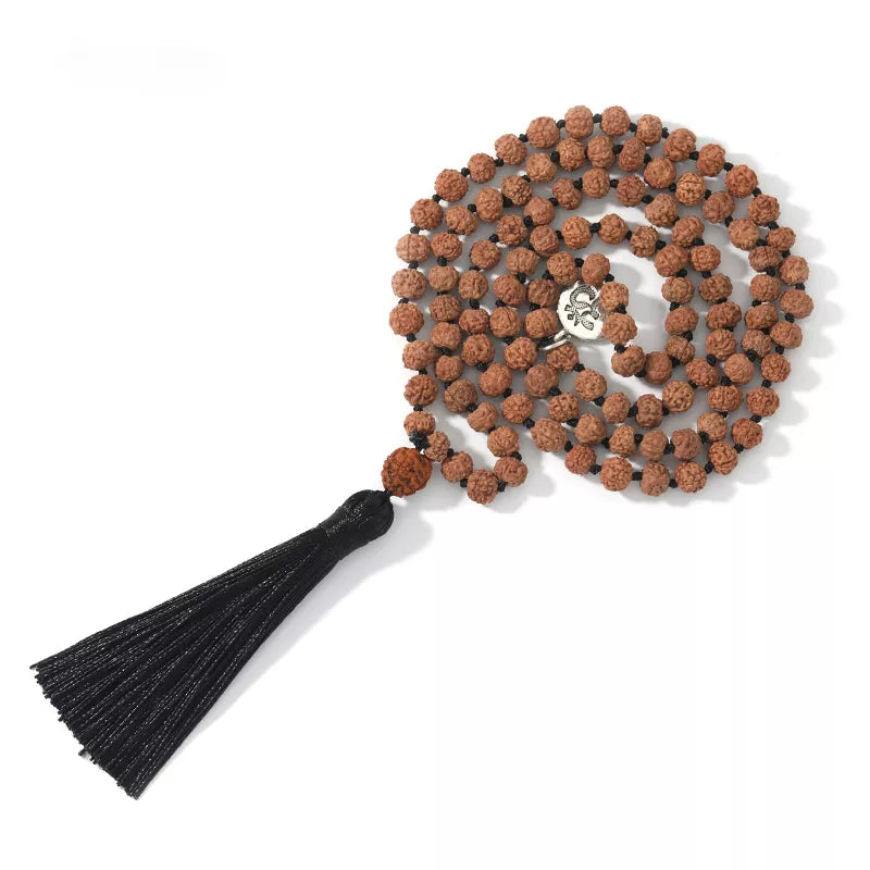 Natural Rudraksha Mala Beads with Tassel & Charm