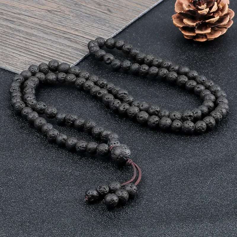 Black Natural Lava Stone Mala Beads