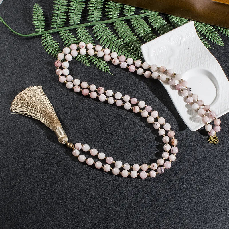 Pink Opal Mala Beads With Tassel & matching Bracelet with Charm